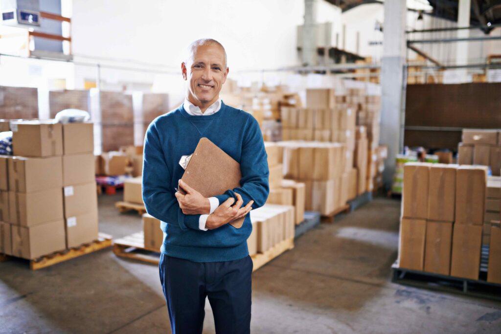 Man in a warehouse full of boxes