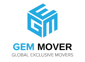 Startseite 22 Blue cube-shaped logo with "GEM" letters, accompanied by the text: "GEM MOVER GLOBAL EXCLUSIVE MOVERS" in blue and black bold uppercase font.